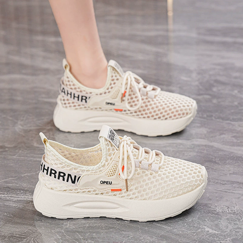 Zapatillas de Malla Hueca Transpirables Verano 2025 para Mujer, Suela Gruesa Coreana, Zapatos Dad Casual
