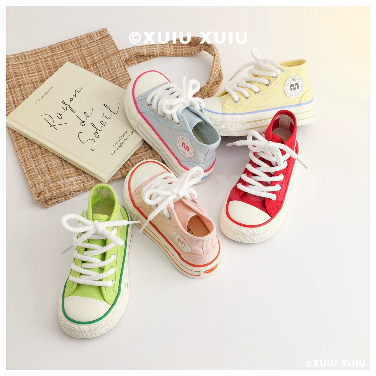 XSHX Spring Dopamine Chaussures montantes en toile fine pour enfants, scratch, respirant printemps été