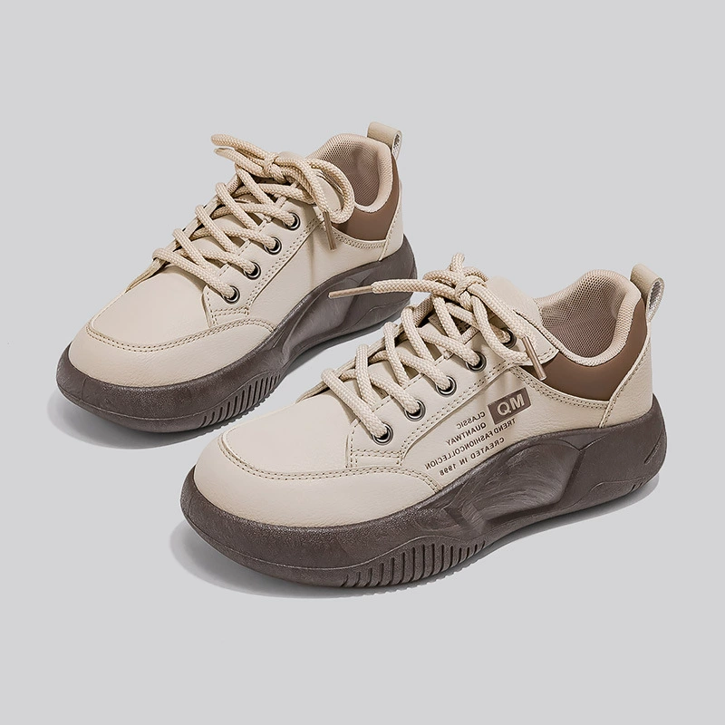 XQ5801 Weiße Sneaker für Damen 2024 Sommer, Koreanischer Style Dicke Sohle Freizeit Board Schuhe