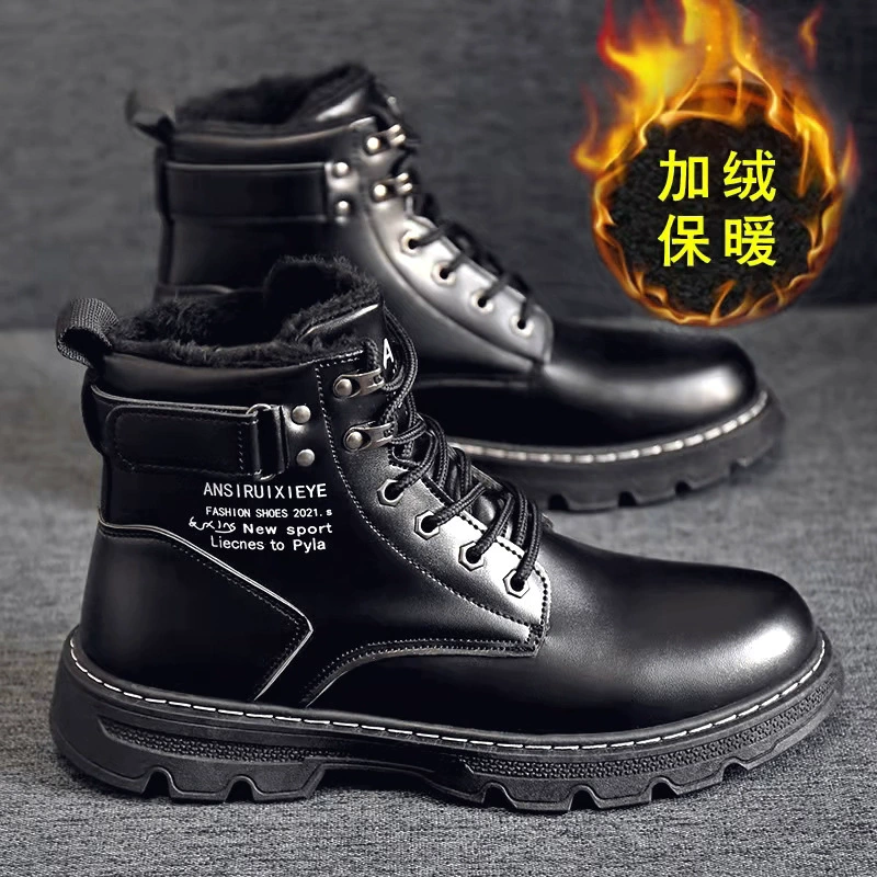 Botas Martin Cano Alto Masculinas Forradas de Pele Quentes Inverno Neve Antiderrapantes · MOHE China shoe factory