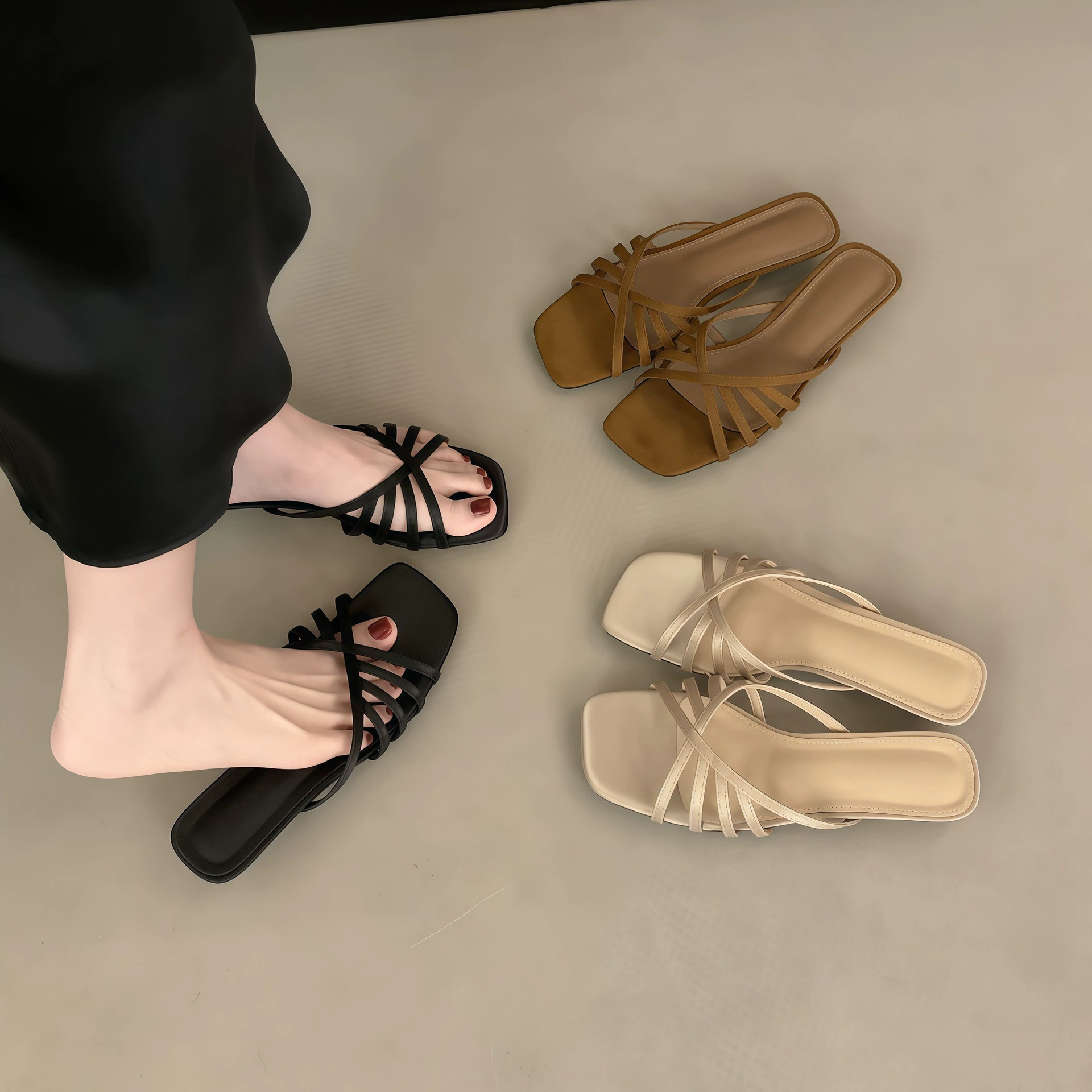 Chuyuji Women's French Cross Strap Chunky Heel Sandals, Summer 2026