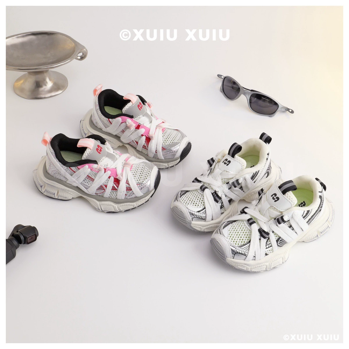 XSHX Paris Spider Web Baskets chunky slip-on mesh respirant pour enfants printemps été
