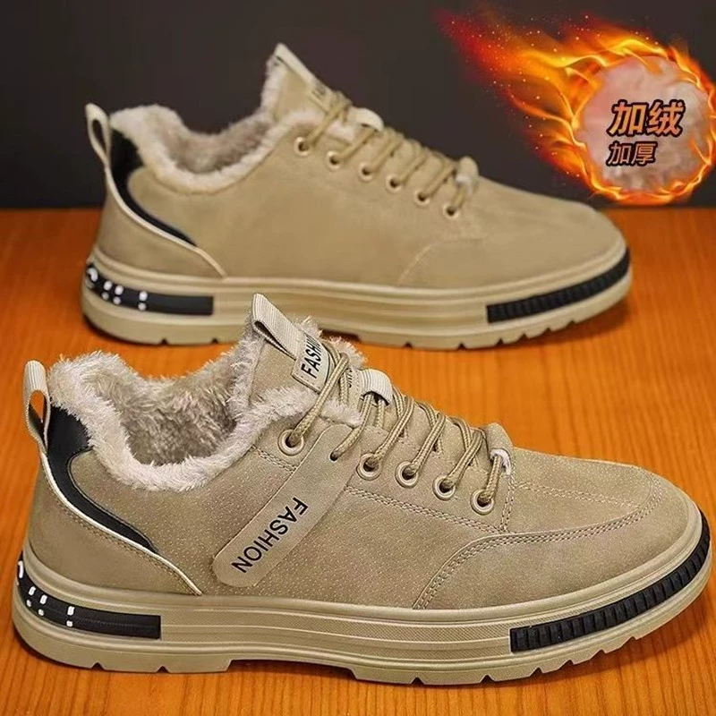 Men's Work Shoes 2026 Winter Leather Waterproof Anti-Slip Wear-Resistant Warm Lined Cotton Shoes