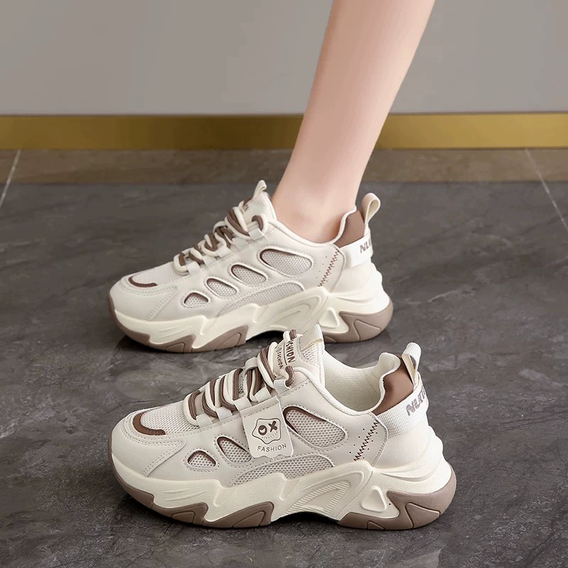 Zapatillas Chunky de malla transpirable para mujer primavera otoño 2026, suela gruesa, aumento de altura, zapatos casuales