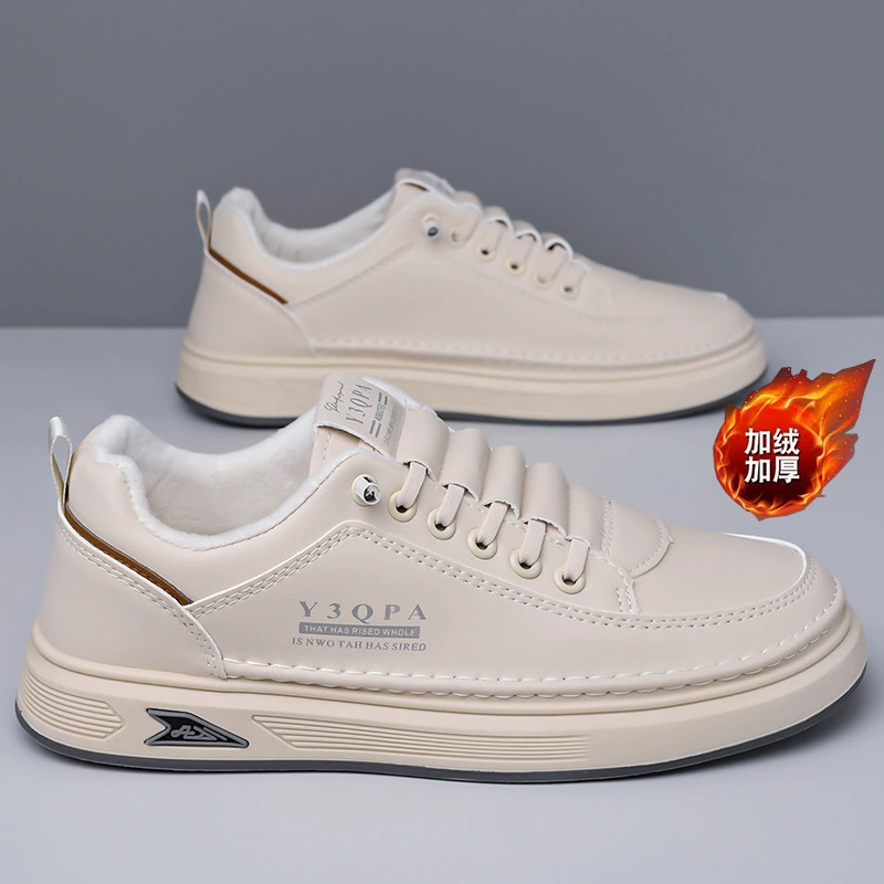 Men's Winter 2025 Soft Sole Board Shoes White Sneakers Slip Resistant Casual Sport Fleece Lined Warm