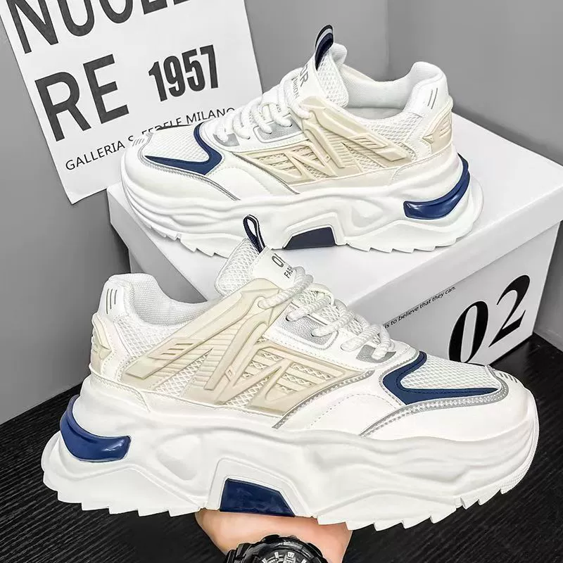 Zapatillas casuales de malla transpirable con suela suave para hombre, invierno 2026, zapatos dad de suela gruesa que aumentan la altura