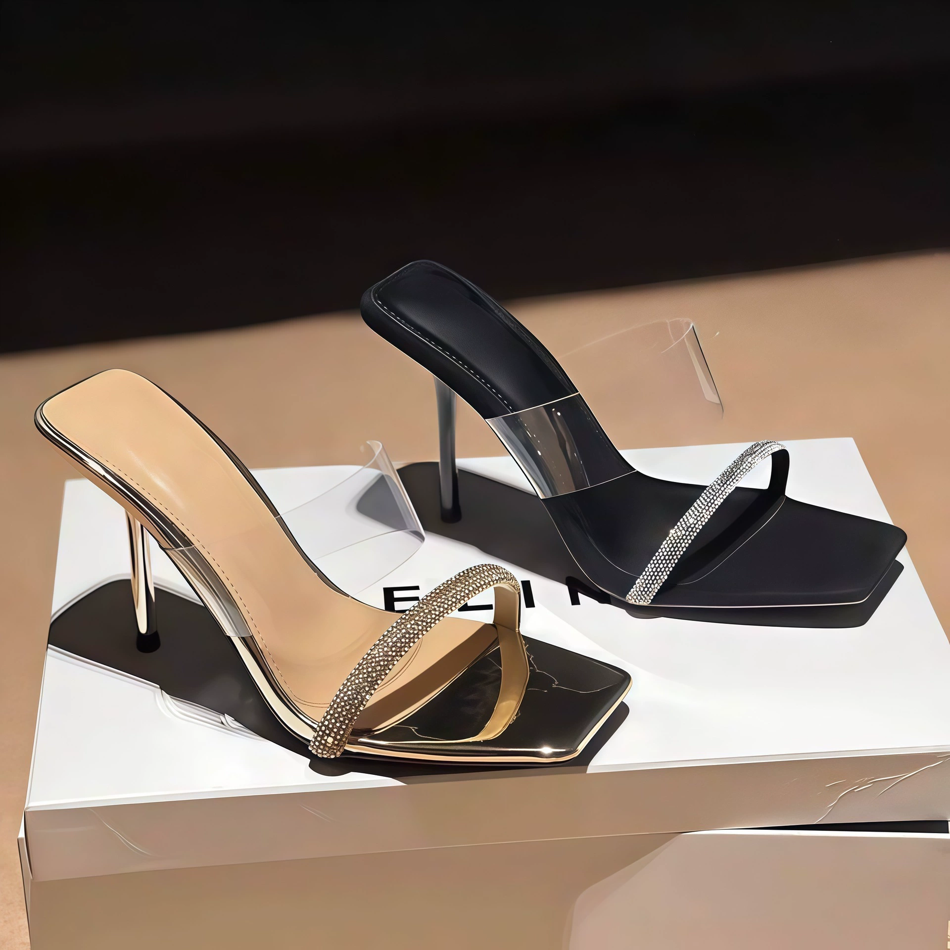 Chuyuji Chinelos Strass Salto Alto Tira, Mulher, Verão 2026, Novo Stiletto, Sandálias Exterior · MOHE China shoe factory