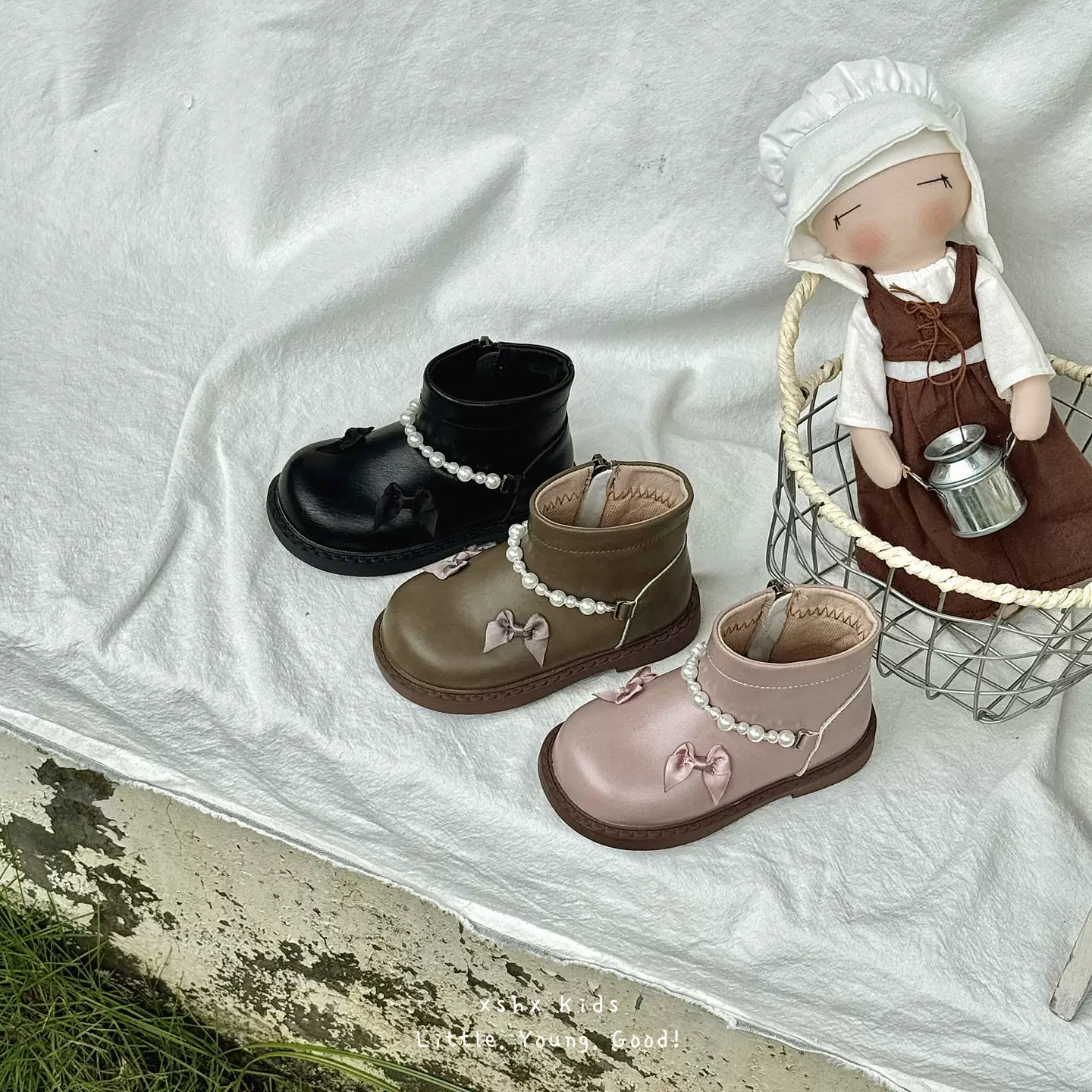 XSHX bottes en cuir rétro filles automne nouveau fermeture latérale semelle caoutchouc bout large cheminée Chelsea