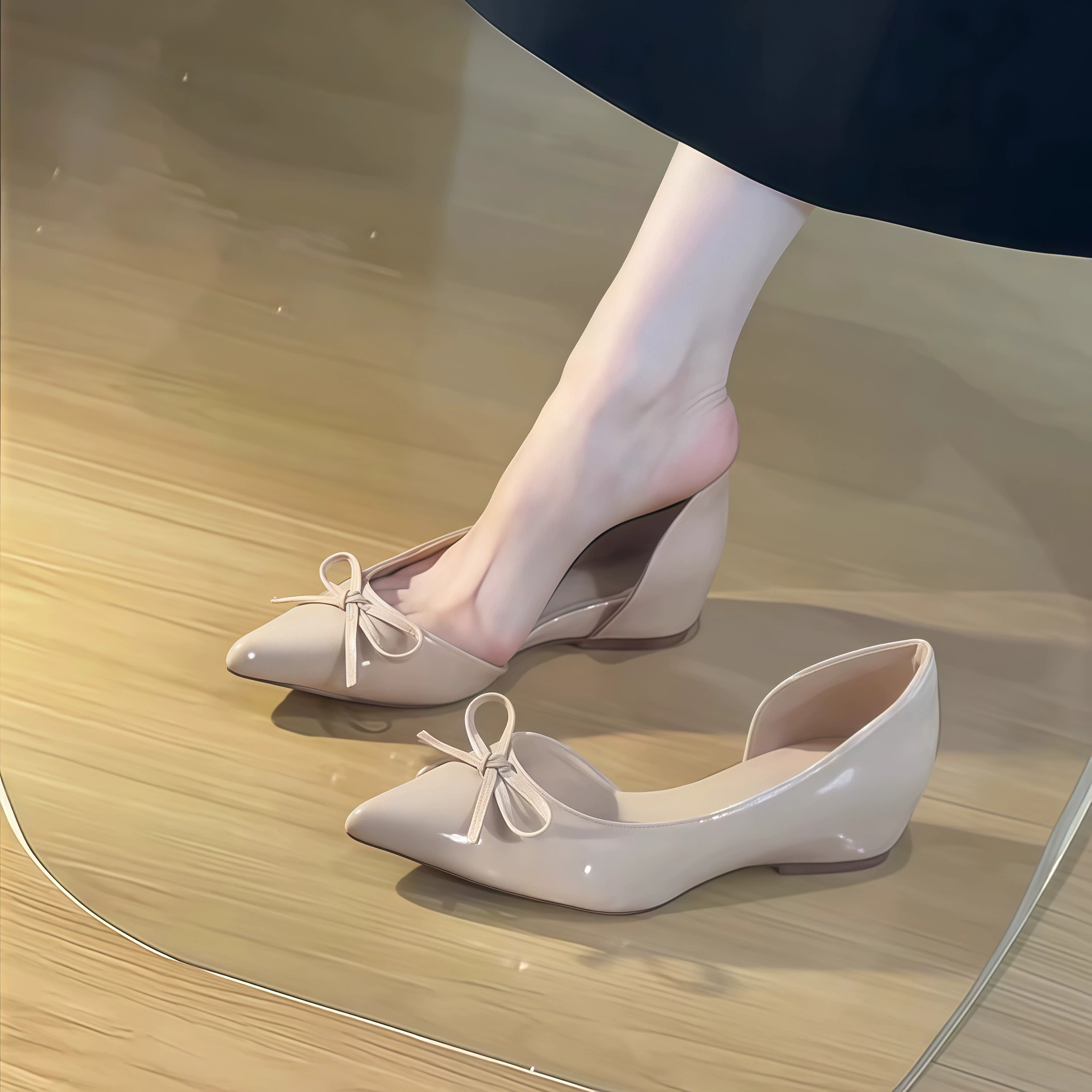 Chuyuji Sandalias Mary Jane de punta nude para mujer, verano 2026, nueva altura interior · MOHE China shoe factory