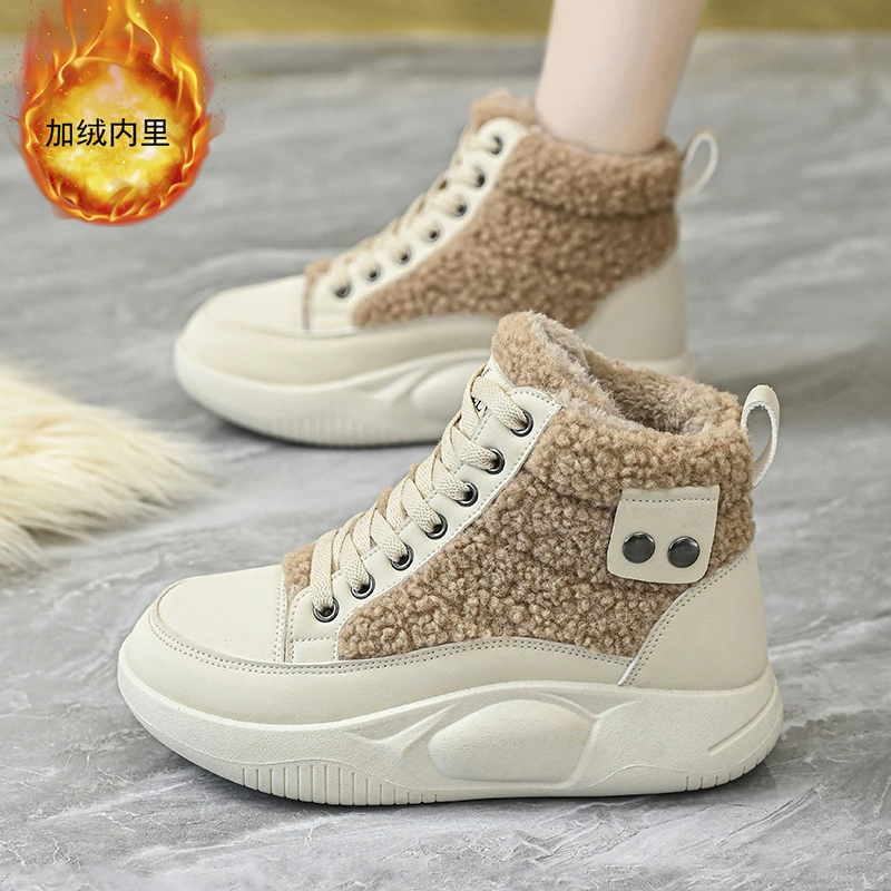 Damen Winter High-Top weiße Schuhe mit Fleece-Futter, dicke Sohle Schneestiefel für Studenten · MOHE China shoe factory