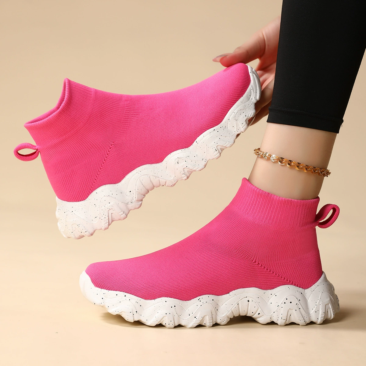 Cross-Border Kids Flyknit Socks Shoes, Slip-On Elastic Knit Casual Sneakers