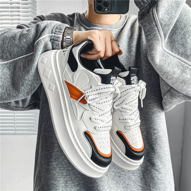Zapatos de tablero casuales de caña baja para hombre Invierno Suela gruesa Aumento de altura Zapatillas blancas