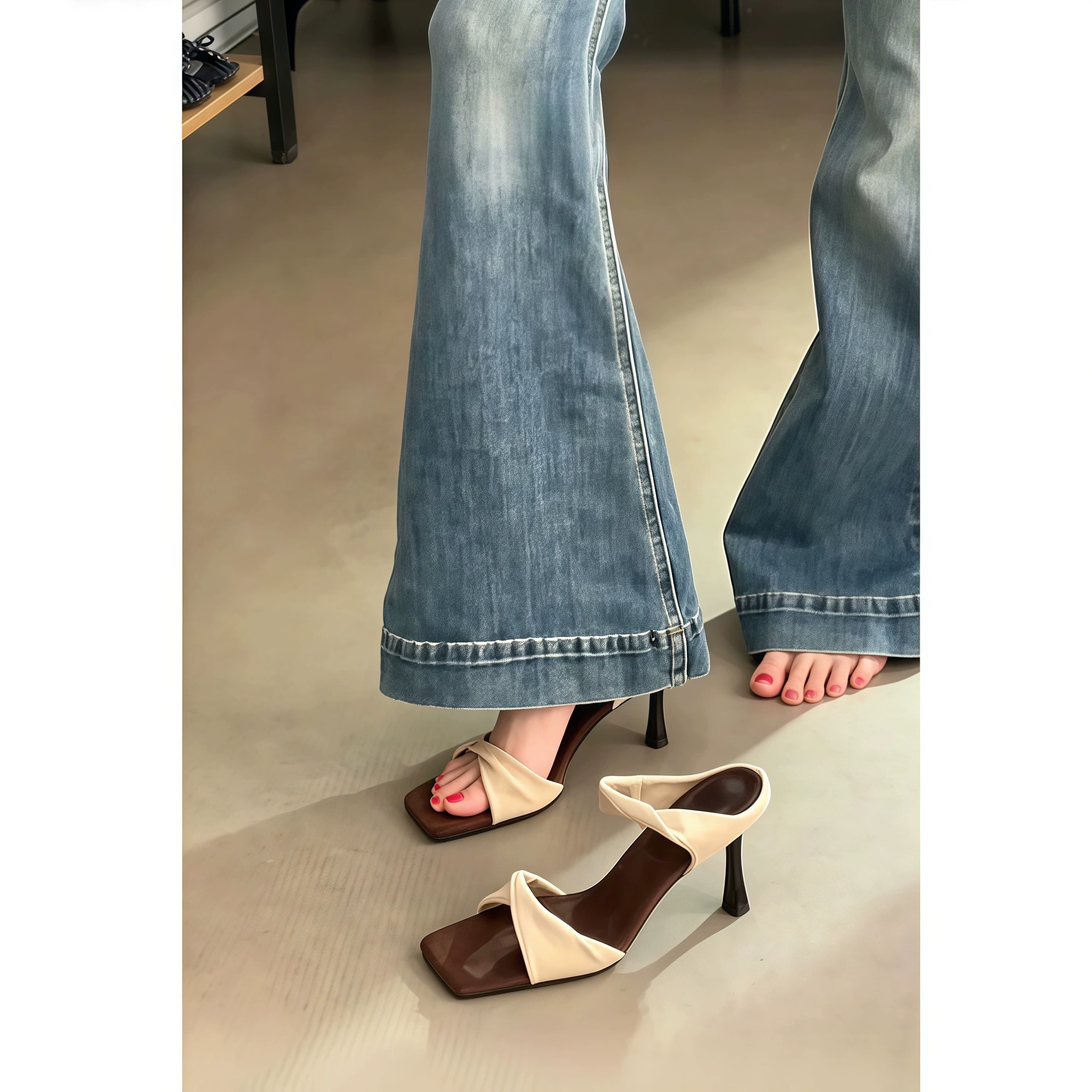 شوزي فرنسي كاحل ستراب صندل نسائي صيفي أنيق كعب عالي ستيلتو مريح فستان صندل · MOHE China shoe factory