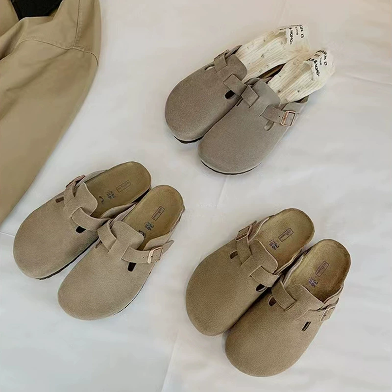 Mismo Estilo Otoño Nuevas Chanclas Plataforma Casuales con Hebilla Punta Redonda Mujer Planas Antideslizantes