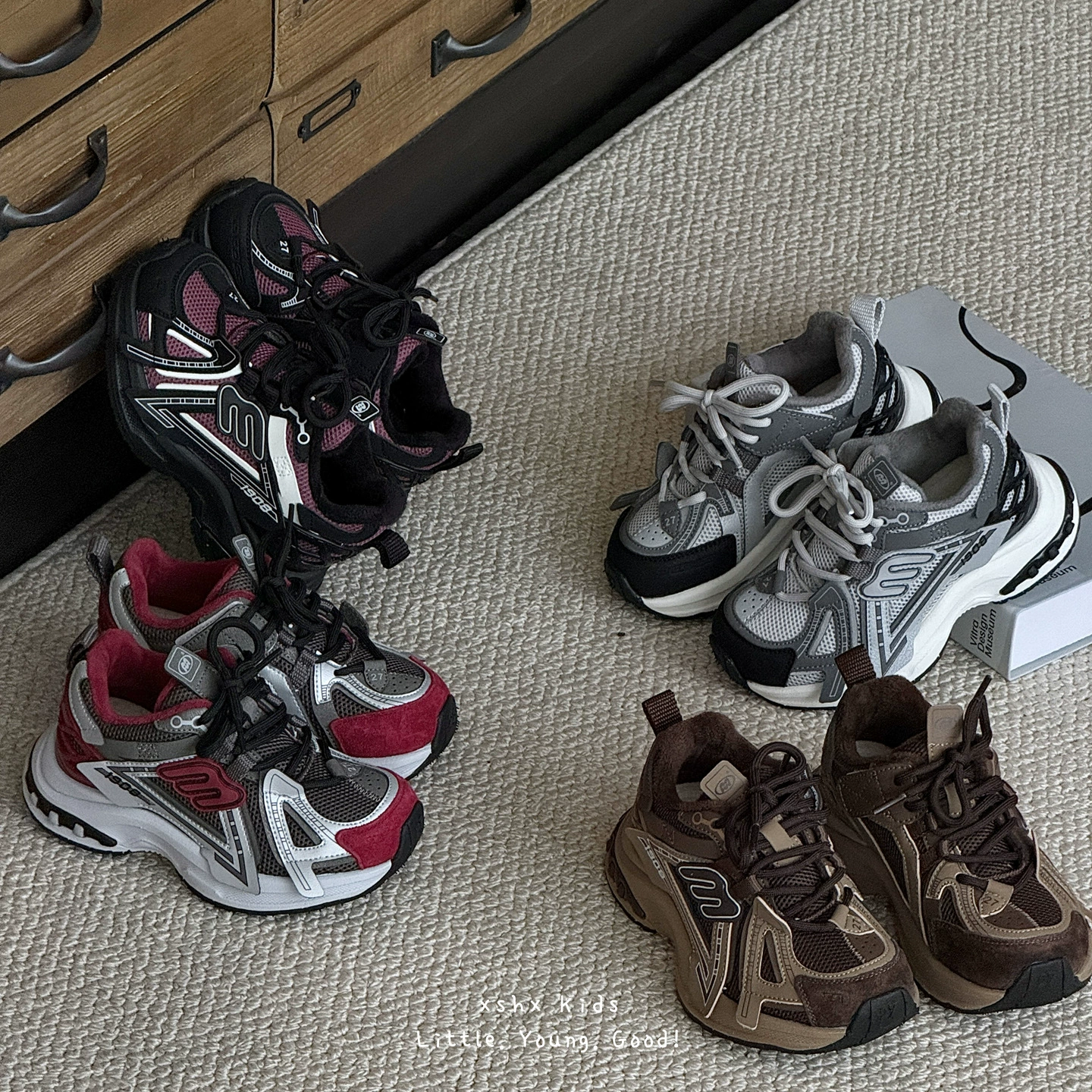 XSHX Paris Dad Sneakers für Kinder, warm atmungsaktiv, Klettverschluss, leicht