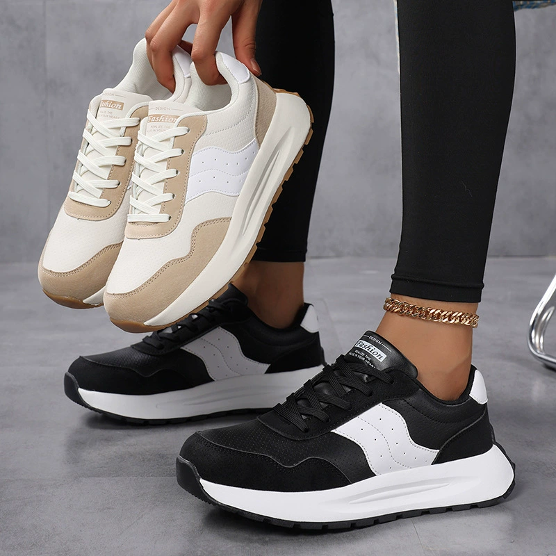 Cross-Border Women's Sports Casual Shoes Breathable Spring Autumn Ladies Flat Leather Waterproof Anti-Slip Board Shoes Big Size 43