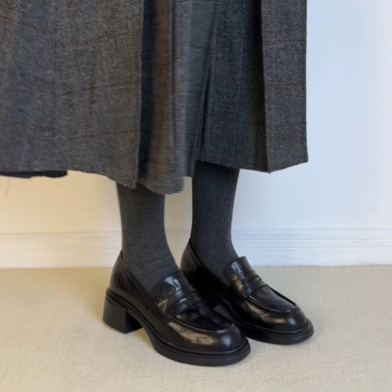 Women's Loafers with Thick Sole, Chunky Heel, British Style, Fall Winter 2025