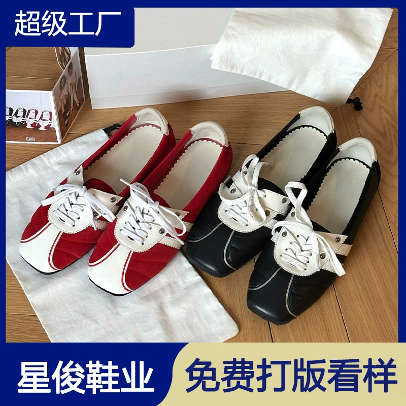 Women's ballet flat sneakers bow tie lace-up casual shoes autumn winter new