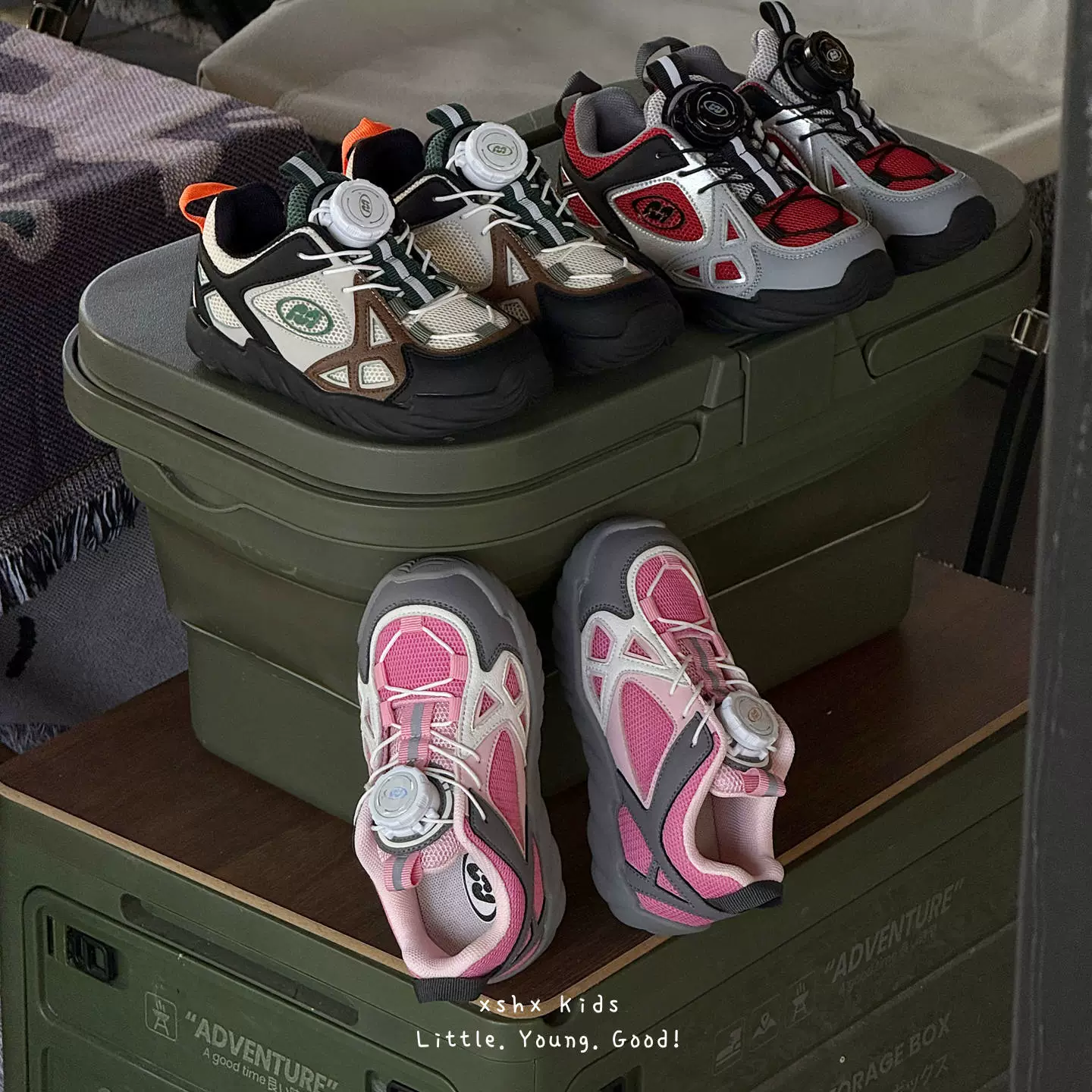 XSHX Outdoor Wanderschuhe für Kinder, Drehknopf, All-Terrain, atmungsaktiv