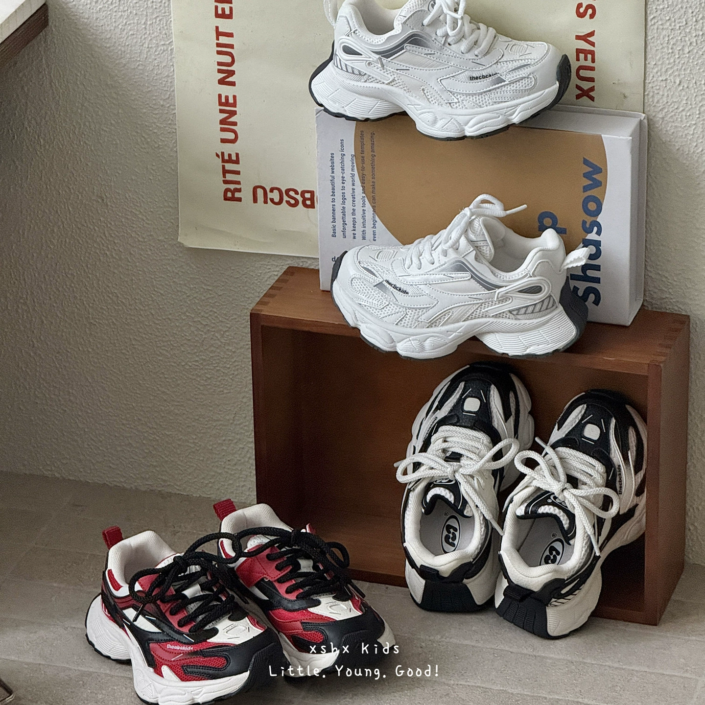 XSHX Chunky Dad Sneaker Jungen Mädchen Gepolstert Leicht Anti-Rutsch Frühling Sommer