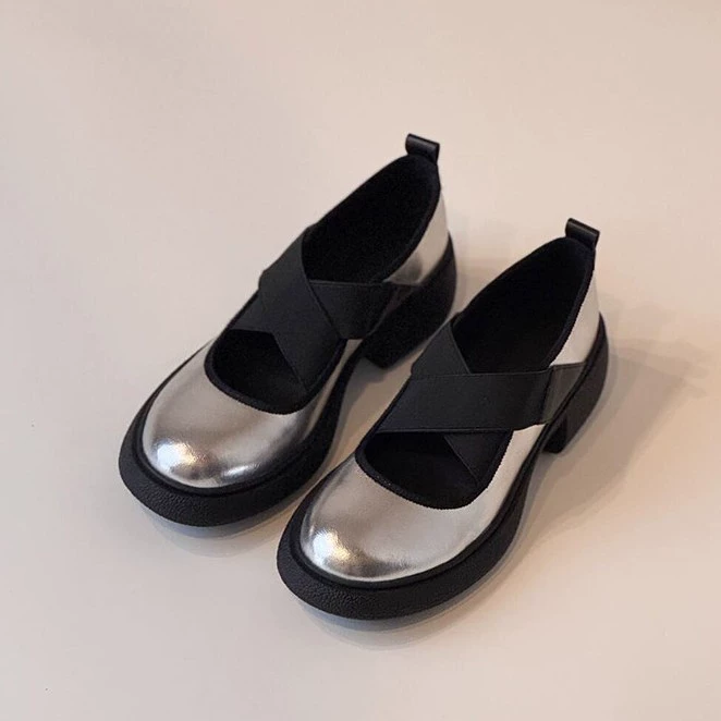 Primavera Novo Sapatos Mary Jane Sola Grossa Femininos Retro Tira Cruzada Bailarina