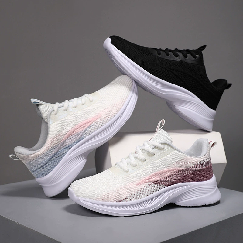New Lightweight Knitted Breathable Fitness Outdoor Sports Casual Shoes Fashion Lace-Up Anti-Slip Women Cross-Border