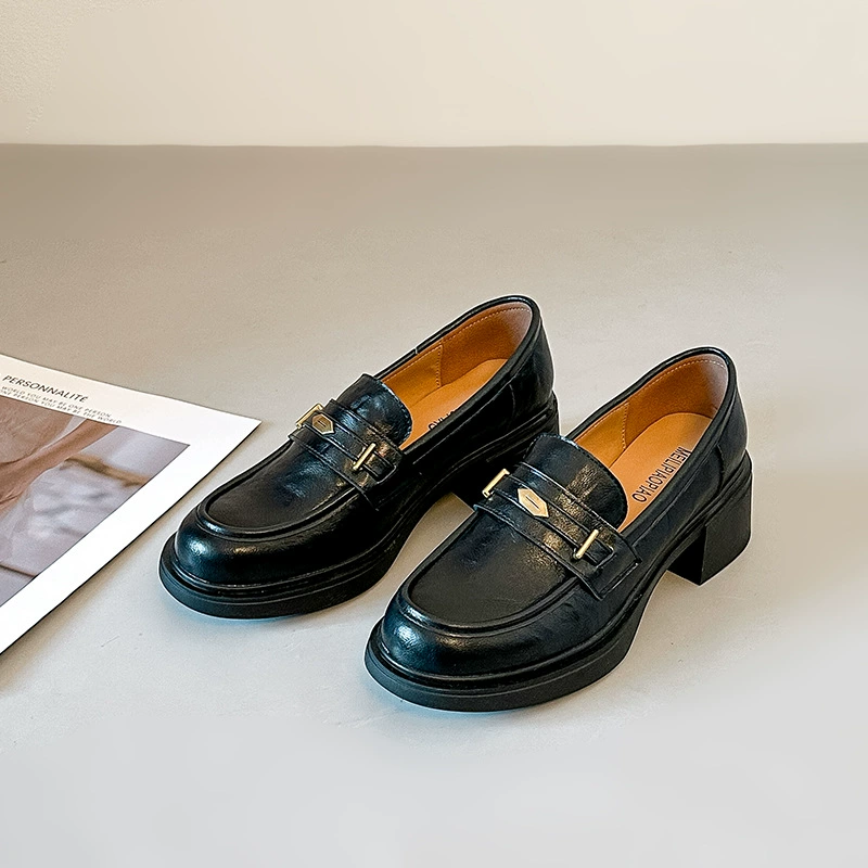 Primavera Novo Mocassins Sola Grossa Femininos Escritório Retro Salto Chunky Slip-on