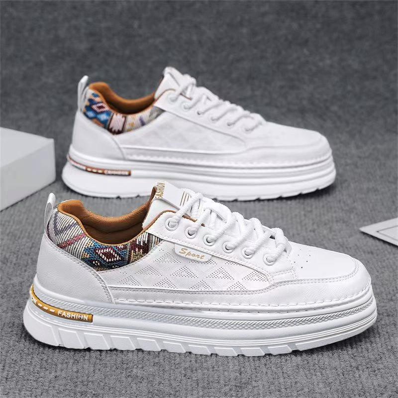 Herren Frühjahr Trendy Original Freizeit Board Schuhe, Dicke Plateausohle Höhenverstellend Weiße Trendy Schuhe