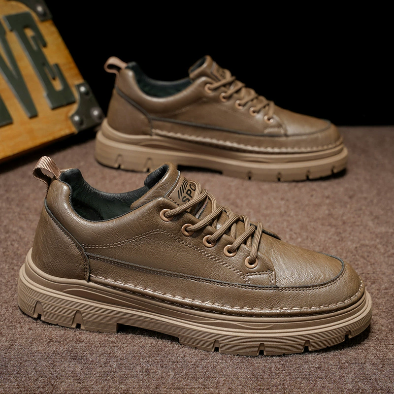 Nouvelles chaussures en cuir décontractées d'hiver pour homme 2026, bottes Martin basses antidérapantes semelle souple étudiant travail