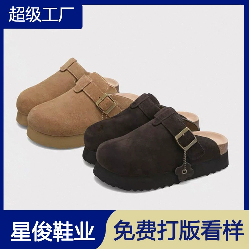 BK Novo Tamancos Retrô de Camurça Sola Grossa para Mulheres 2025 Outono Inverno Mulas Slip On com Fivela