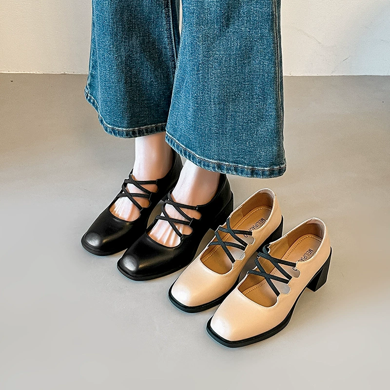 Primavera Novo Retro Sola Macia Tira Cruzada Sapatos Mary Jane Femininos 2026 Chunky