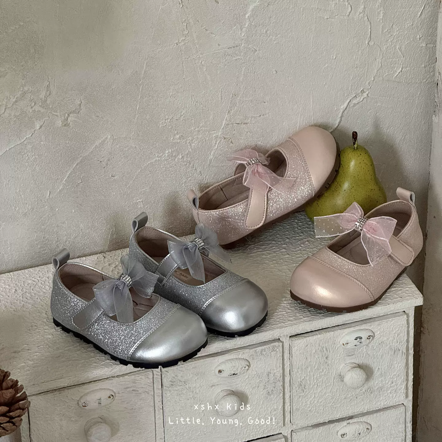 XSHX Shining Star Mädchen Mary Jane Party Schuhe Glitzer Klett Gummi Sohle Anti-Rutsch
