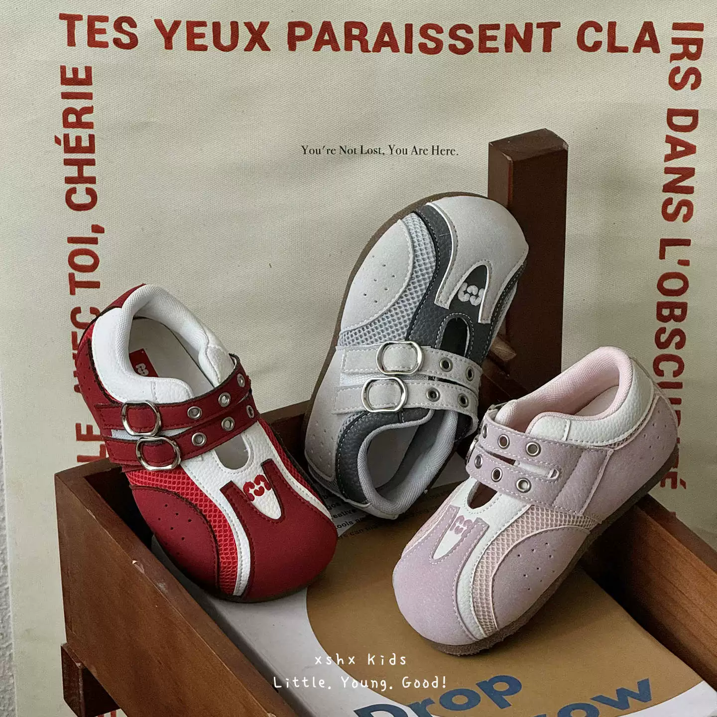 XSHX Zapatos Estilo Bauhaus para Niños, Unisex, con Cierre de Gancho y Bucle, Retro, Transpirables, Suela Fina, Antideslizantes