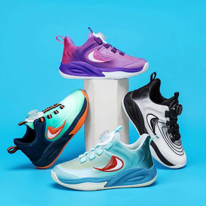 Frühling Neu Kinder Basketballschuhe Jungen Mädchen Lauf Sportschuhe Drehknopf Leder wasserdicht