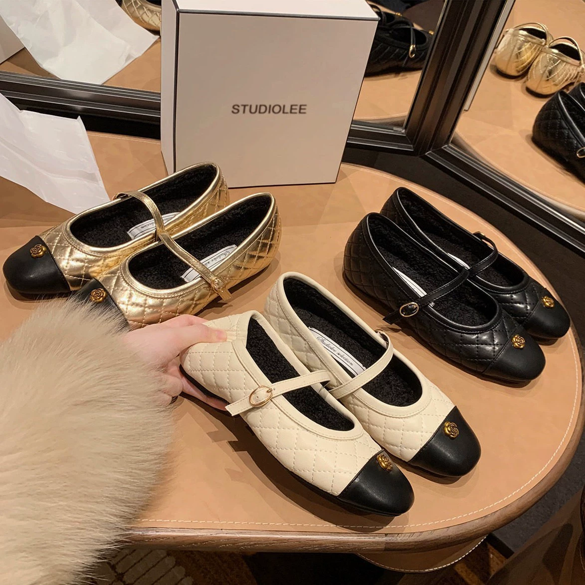 Women's Flat Ballet Mary Jane Shoes with Quilted Design, Inner Height Increase for Spring 2026
