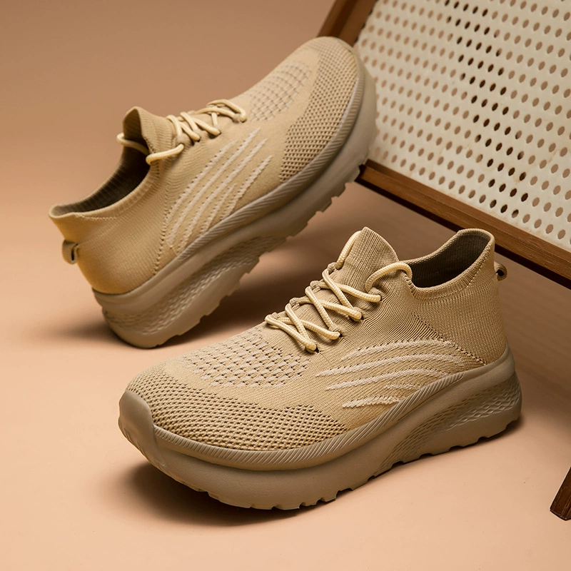 Мужские кроссовки-носки из трикотажа с технологией Fly Knit, slip-on, на толстой подошве, дышащие, для прогулок на открытом воздухе