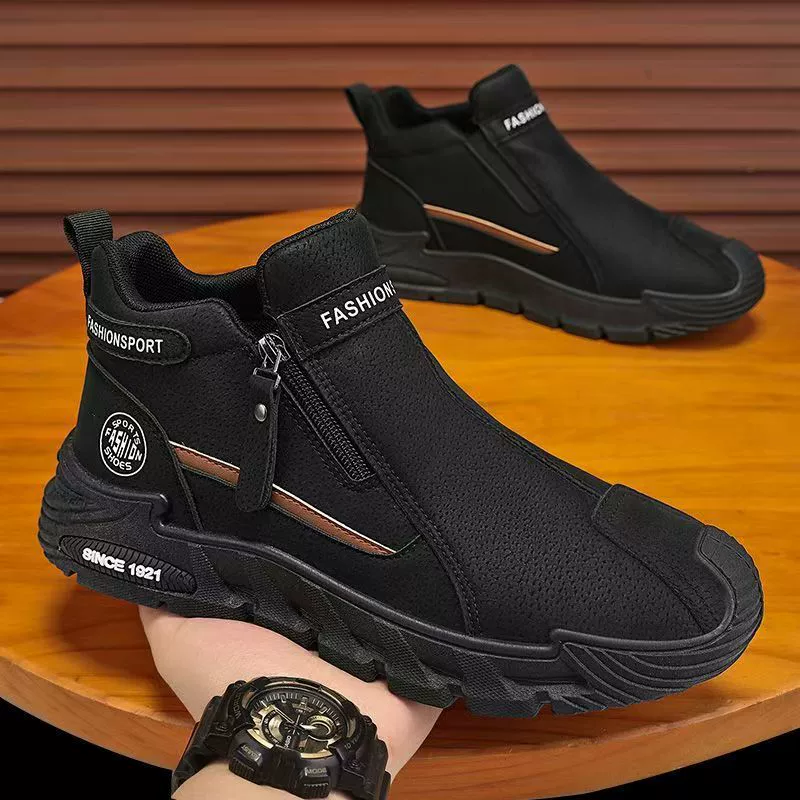 2025 Otoño Nuevo Moda Zapatos para Hombre Cremallera Slip-On Antideslizante Suela Gruesa Exterior Trabajo Martin Trendy