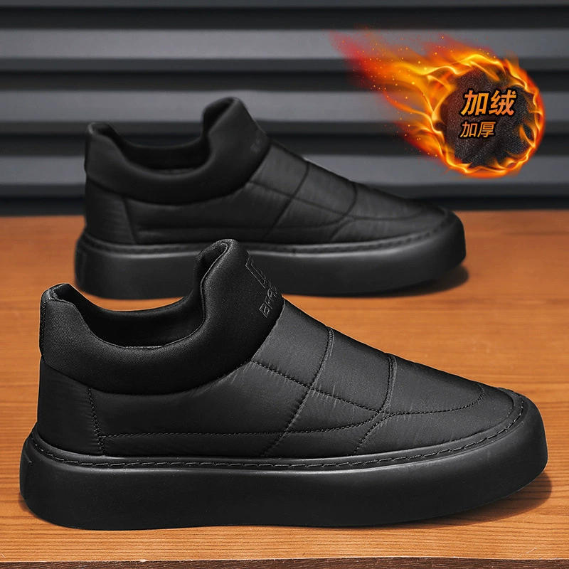 Men's Winter Snow Boots Low Top Warm Lined Thick Comfortable Anti-Slip Bread Shoes Lightweight Slip-On Cotton Shoes