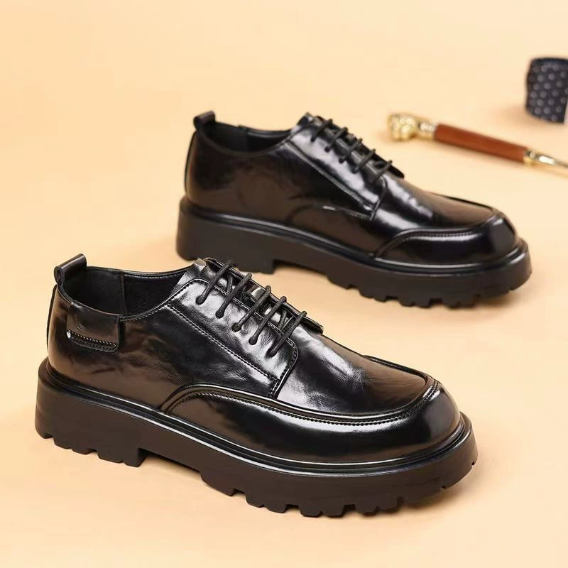 2026 Spring Leather Shoes Round Toe Thick Sole British Style Formal Wedding Shoes