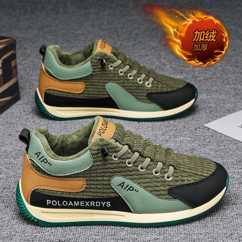 Chaussures décontractées à enfiler doublées polaire pour homme semelle épaisse chaude hiver