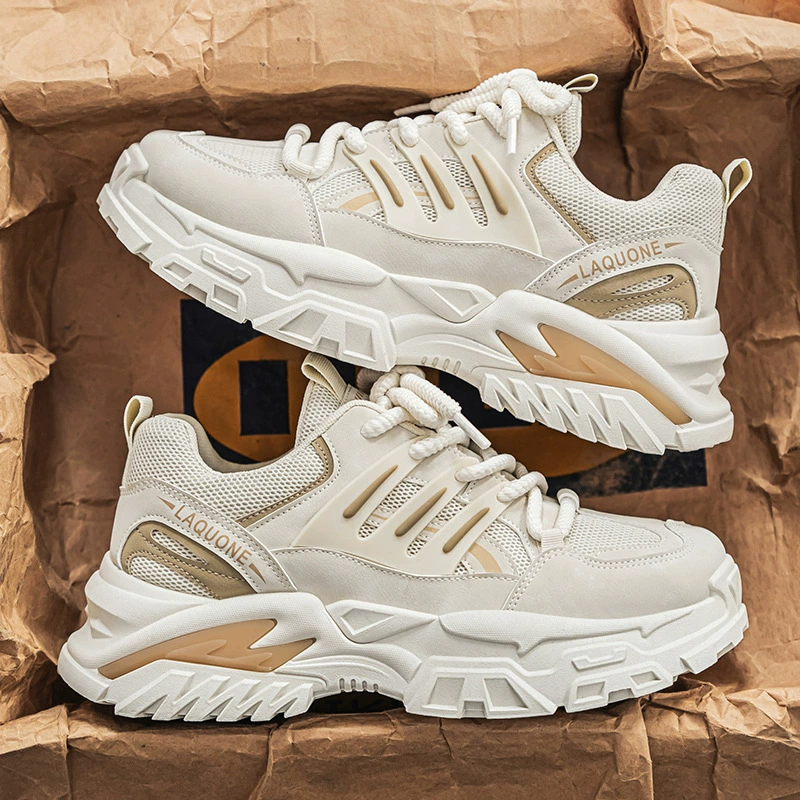 Men's Spring Youth Trendy Mesh Breathable Dad Shoes Height Increase Thick Sole Running Casual Sports Shoes