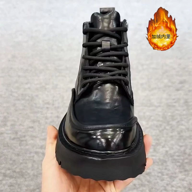 2025 Fall Winter New Martin Boots Business Warm Fleece Boots Men Round Toe British Casual Soft Sole