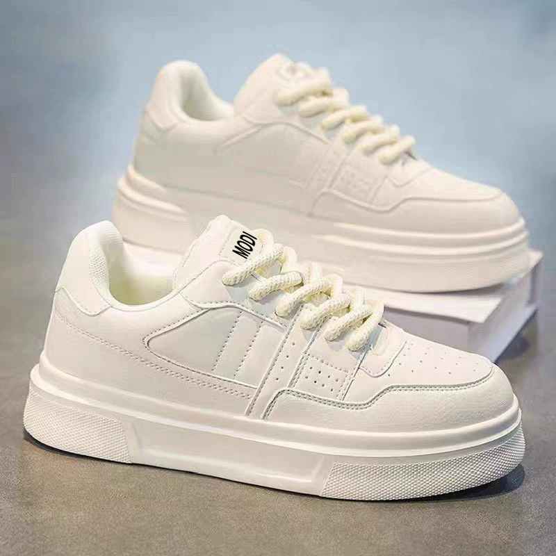 Sapatos Casuais Cano Baixo para Homem Primavera 2026 Sola Grossa Elevador Couro Branco