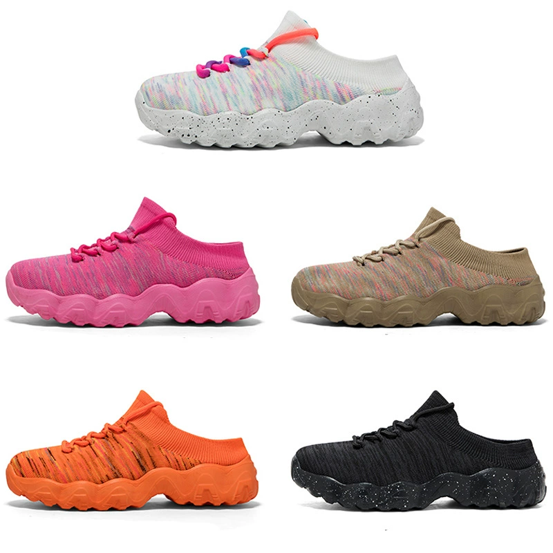 Кроссовки-носки из трикотажа Fly Knit, slip-on, ленивые полуноски, повседневные спортивные, пара, на толстой подошве, большого размера