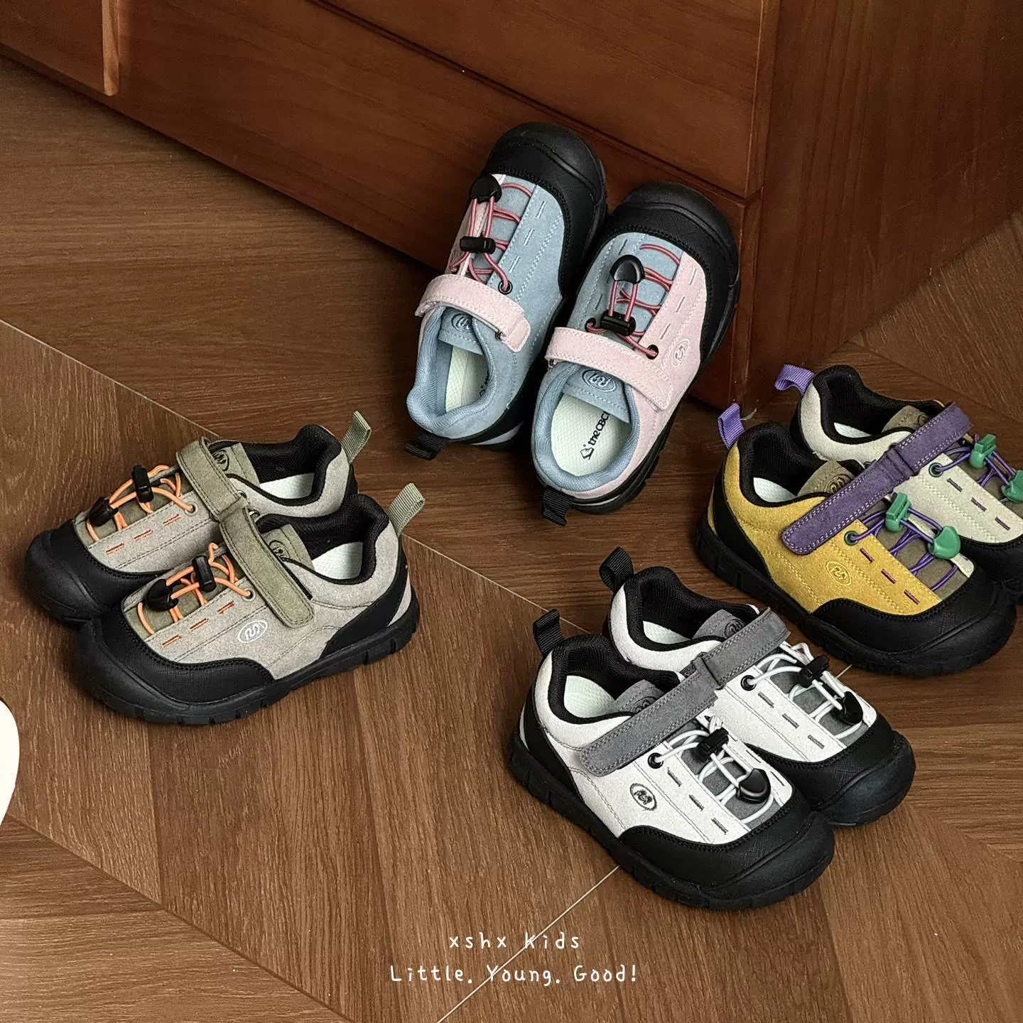 XSHX Sapatos Esportivos Funcionais Color Block Infantis para Externo Quatro Estações Velcro Antiderrapante Borracha