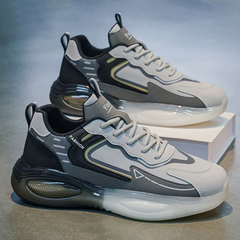 Herren 2026 Frühling Air-Cushion-Leder-Laufschuhe, schwarz, wasserdicht, Freizeit