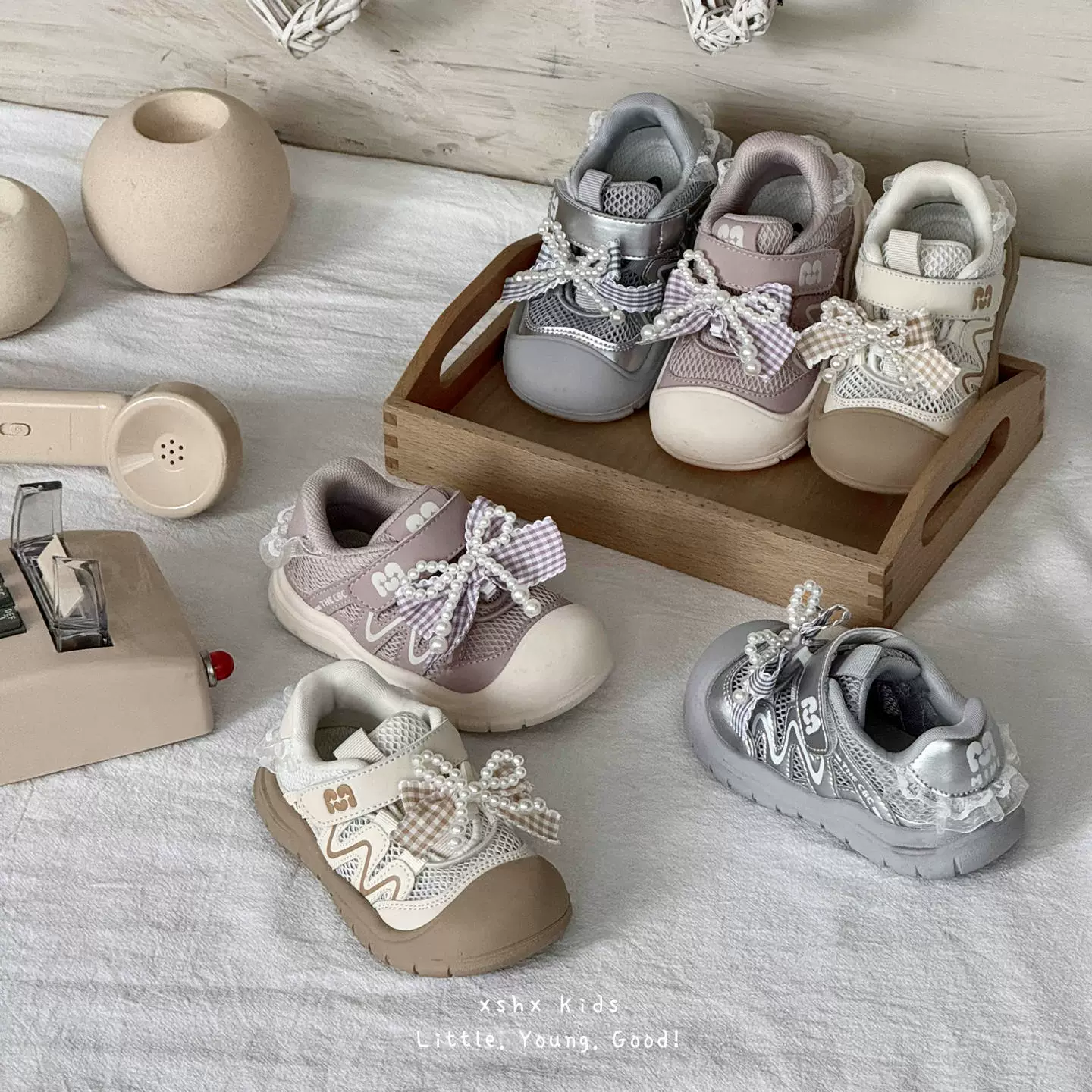 XSHX Chaussures coréennes pour enfants, filles, sweet bow, bout protecteur, fonctionnelles, printemps-été, mesh, scratch