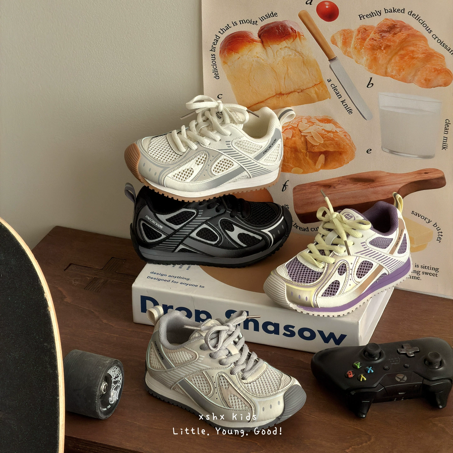 XSHX Zapatos Deportivos Retro Future Silver Wing para Niños, Primavera-Verano, Malla Fresca, con Cierre de Gancho y Bucle