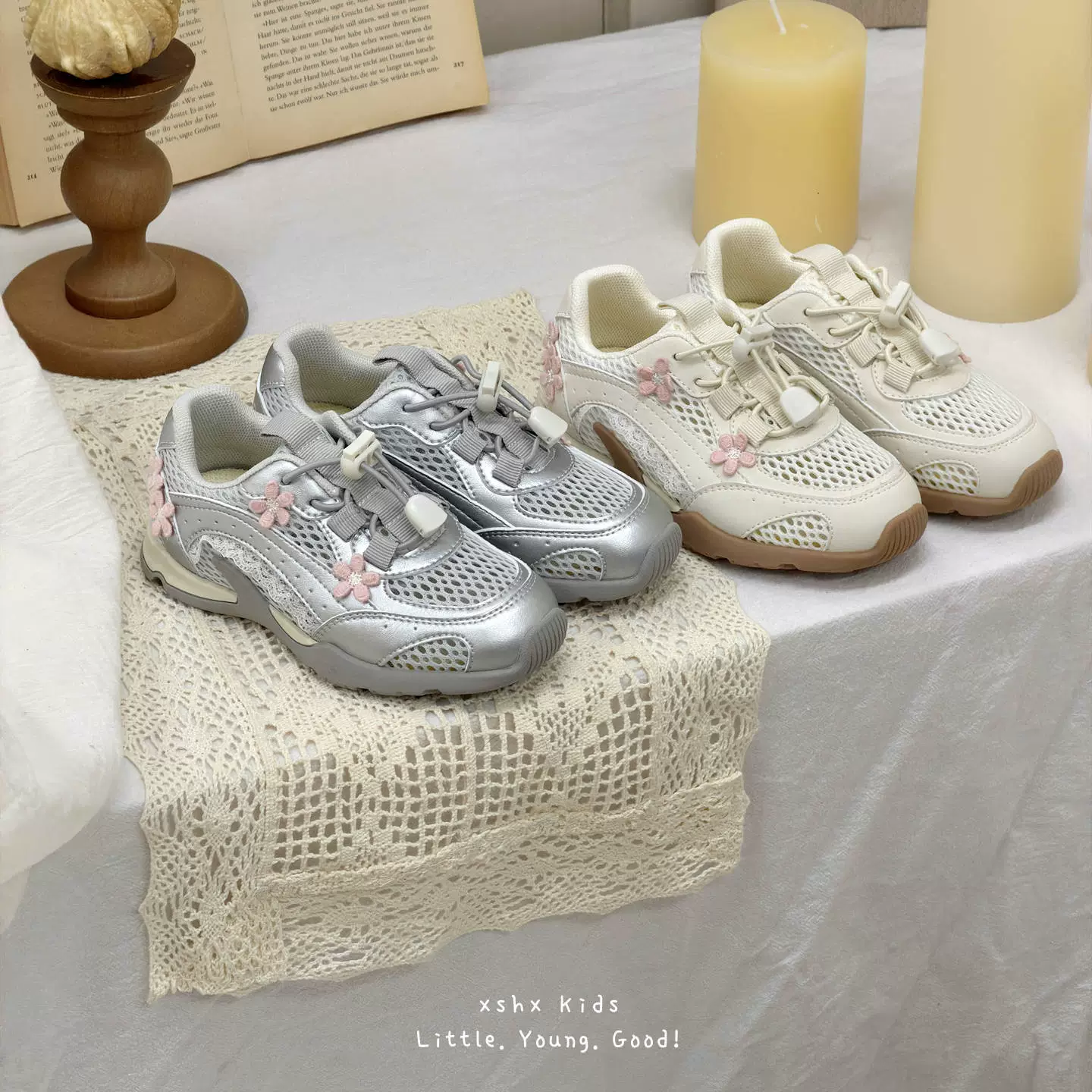 XSHX Mädchen Retro-Cannvas-Sneaker, atmungsaktives Mesh, Gummisohle, Klettverschluss