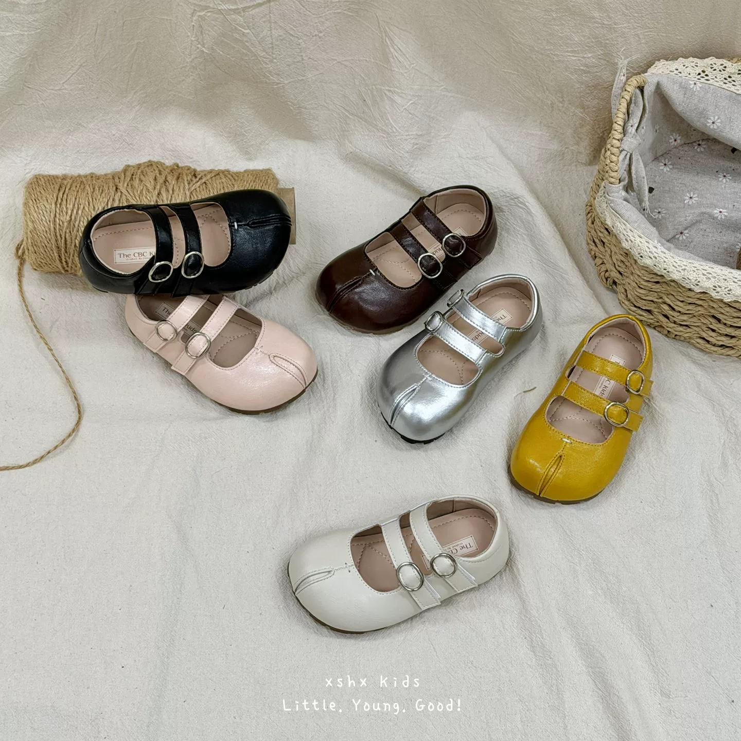 XSHX Mädchen Retro-Mary-Jane-Schuhe mit Zehentrenner-Design, Gummisohle für alle Jahreszeiten
